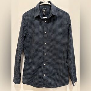 H&M Navy Polka Dot Button Down Shirt